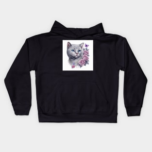 White British Shorthair With Roses Kids Hoodie